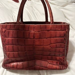 Furla leather embossed crocodile cranberry red bag